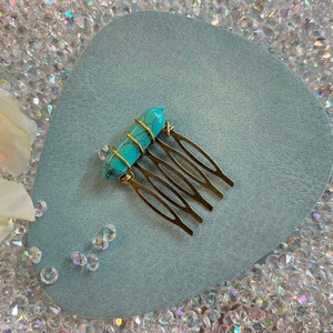 Turquoise Mini Hair Comb | Handmade Turquoise Point Hair Pin | Handmade Wedding Comb, Bridal Hair Accessory | Crystal Handmade Hair Comb