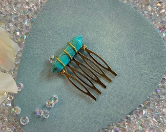 Turquoise Mini Hair Comb | Handmade Turquoise Point Hair Pin | Handmade Wedding Comb, Bridal Hair Accessory | Crystal Handmade Hair Comb