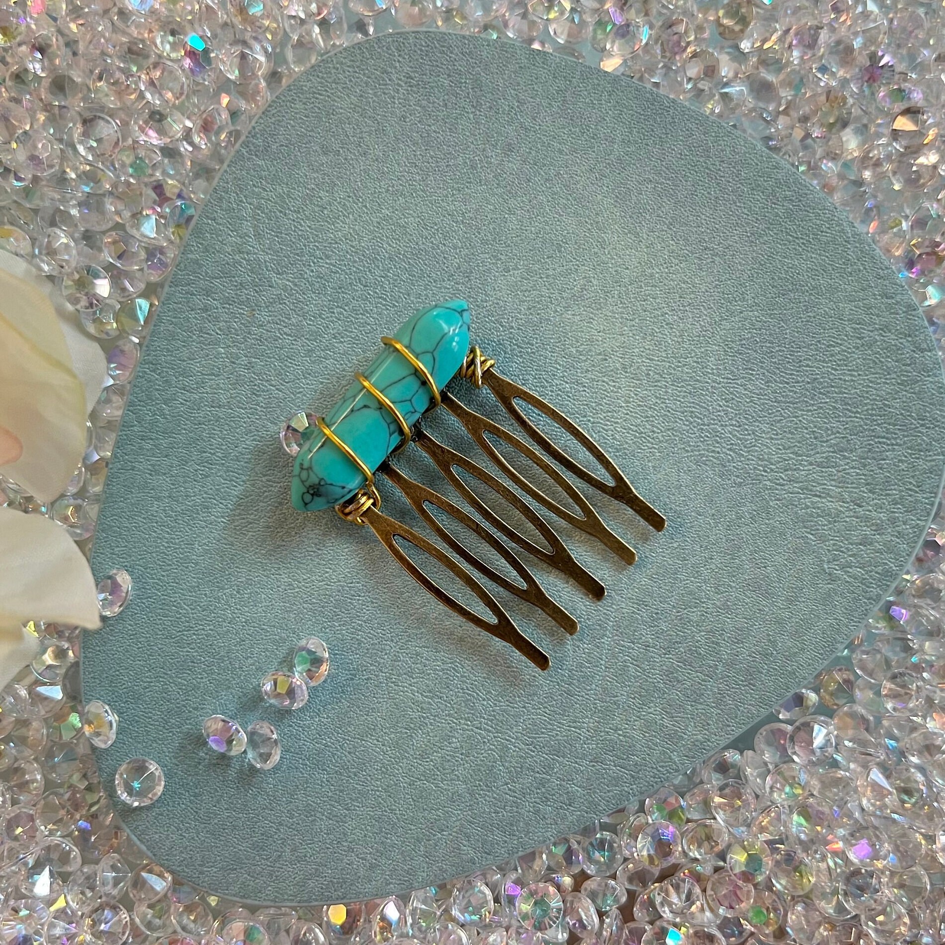 Vintage 1970’s Sterling Silver & Turquoise Hair Combs Wonderful Vintage Native American Navajo Turquoise Sterling  main image 2