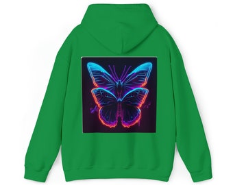 Neon Butterfly Jersey Pullover Hoodie, Cute Empowerment Lover Nature Mystical, Unisex Heavy Blend Hooded Sweatshirt, Anime Hoodies, Hoodies