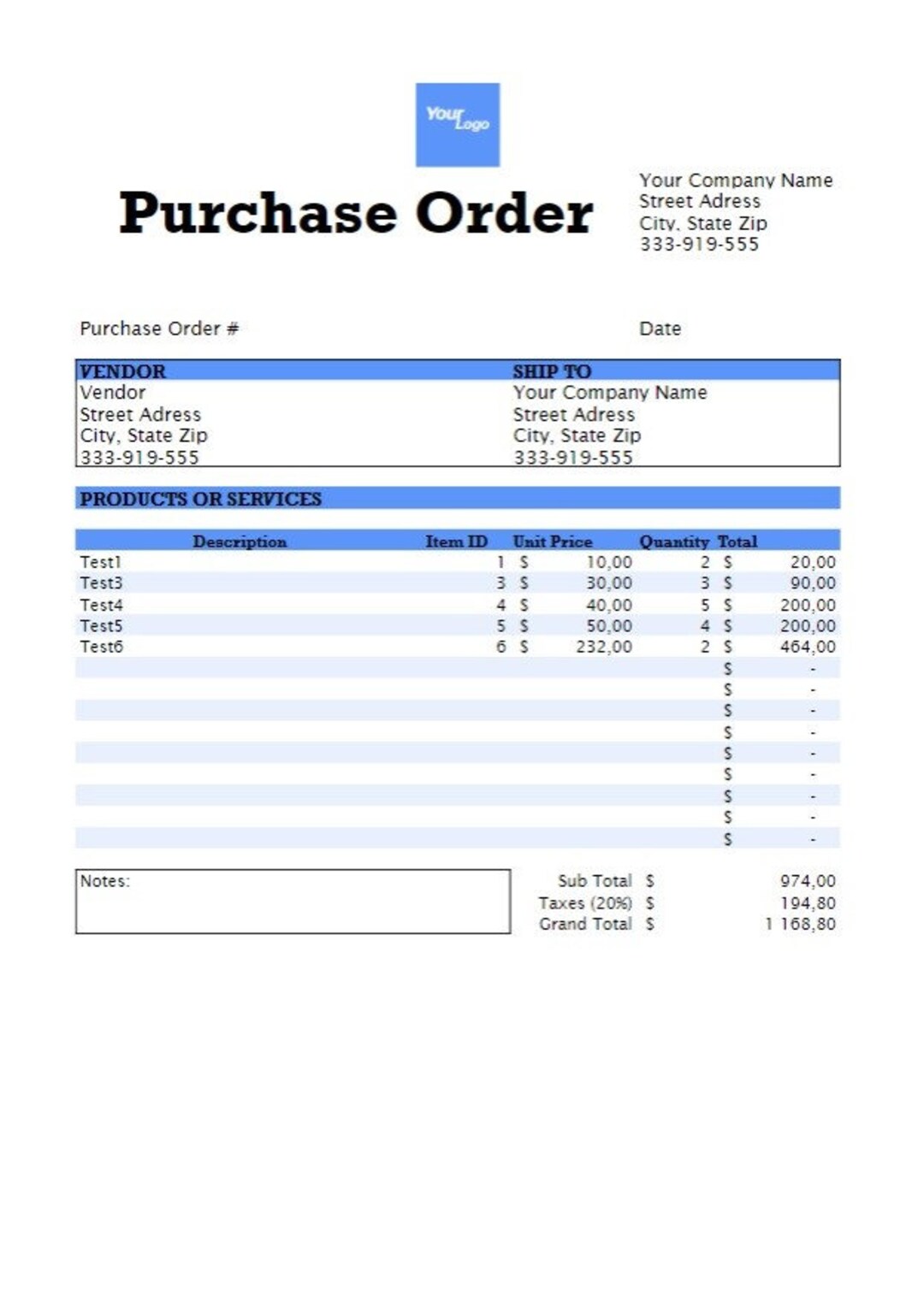 Plantilla de orden de compra profesional para una gestión - Etsy México