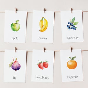 Conjunto de tarjetas de frutas imprimibles / Impresiones digitales de frutas / Tarjetas Montessori, Tarjetas de aprendizaje temprano, Tarjetas de enseñanza / Descarga instantánea
