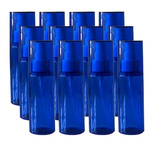 12pk | Cobalt Blue Bottles with Over Cap & White Fine Mist Sprayers 3.3 oz (100mL)