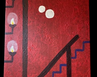 Two Moons Red Canvas Board Painting 3.1