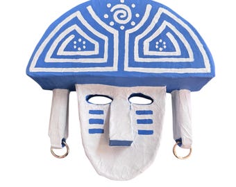 Handangefertigte Kronen-Maske in Blau/Weiß