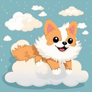 Cute pomeranian in clouds