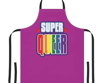 Super Queer rainbow text Apron | Pride cooking apron, colorful straps