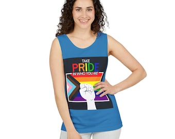 Take Pride in Who You Are Tank Top | Rainbow Progress Flag Fist