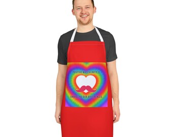 Positive Masculinity - Rainbow Heart with Mustache Apron | Positive Masculinities Embracing Differences