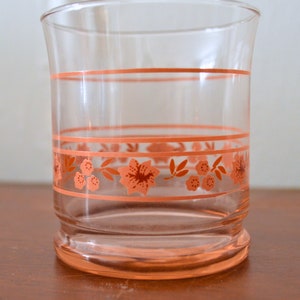 Vintage Libbey Peach Pink Floral Stripe Rocks Glasses (Set of 4) | Pink Bottom Glasses with Rose Design Mid-Century Barware