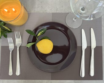 Light Brown & Grey Vinyl Placemats: Heat-Resistant Table Mats (12x18)