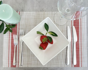 Red Stripe Placemats - Set of 6 Heat-Resistant Table Mats (12x18)