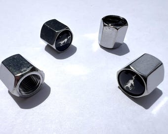 Tapas de válvulas para neumáticos Mustang - Ajuste universal - Aluminio negro - Juego de 4