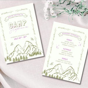 Camp Bachelorette Last Trail Before the Veil Bachelorette Weekend Itinerary and Invitation Canva Template Editable Camp Bach Invite Wedding