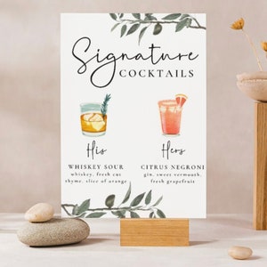 Wedding Drink Menu - Signature Drinks, Wedding Itinerary, Drink Template, Editable template, Bride and Groom Drinks, Cocktails Menu
