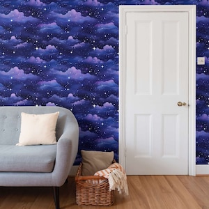 Carta da parati ecologica con cielo notturno con nuvole e stelle, regalo per carta da parati per la cameretta dei bambini