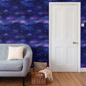 Carta da parati ecologica con cielo notturno con nuvole e stelle per nursery, regalo per camera dei bambini