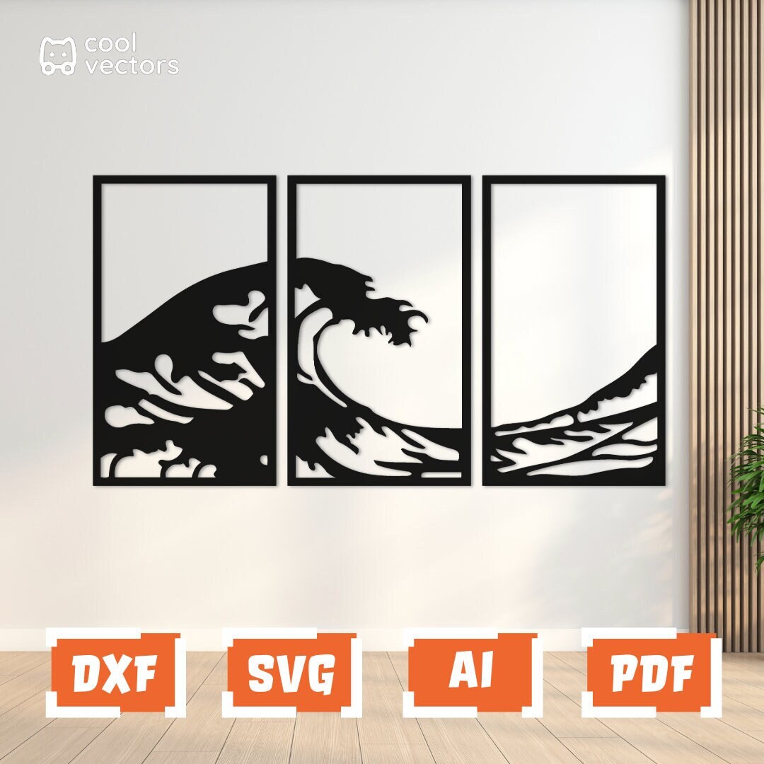 Wave Set Laser Cut Files PDF, DXF, SVG for Wall Art Decorative Vector ...