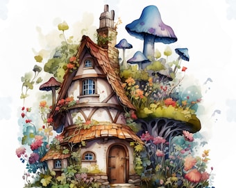 Watercolor Fairy House Clipart - instant download transparent PNG format clipart for commercial use