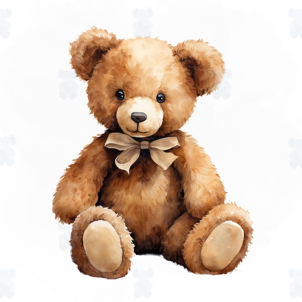 Watercolor Teddy Bear Clipart - instant download transparent PNG format clipart for commercial use and sublimation design