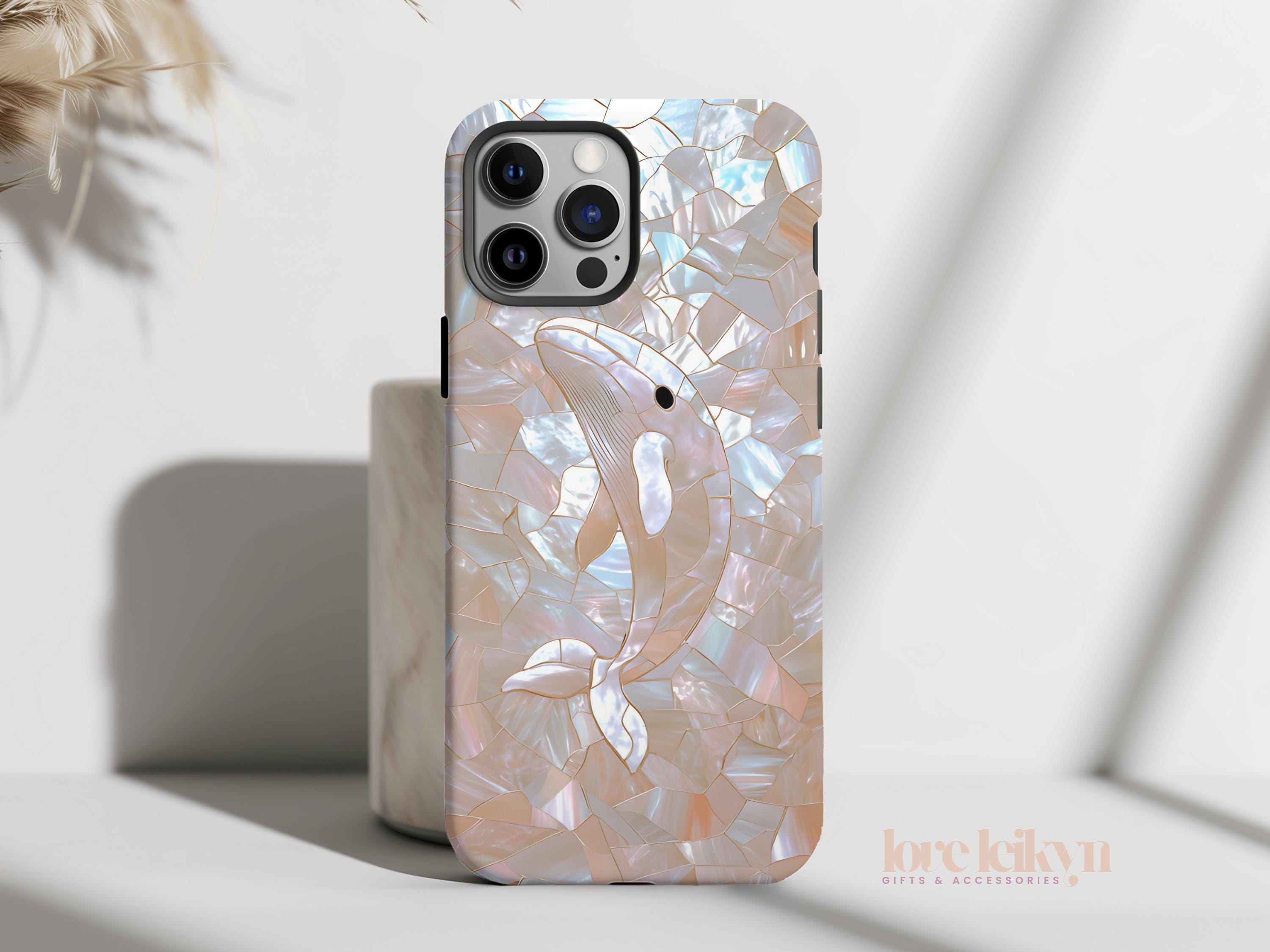 Stained Glass Whale Phone Case Faux Pearlescent Mosaic Gift Cell Cover for iPhone 16 Pro Max 15 Plus 14 13 12 11 X Samsung S25 S24 Pixel 9 8
