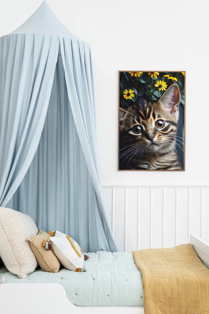 Kitten Wall Art Kitten With Flowers Printable Digital Etsy