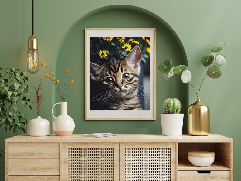 Kitten Wall Art Kitten With Flowers Printable Digital Etsy