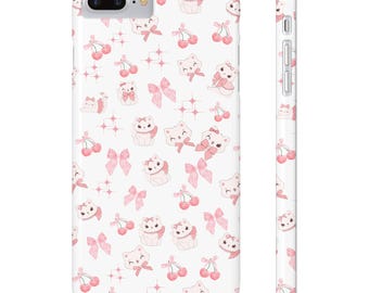 かわいい猫のフェミニンなスリムな電話ケース、ピンクのコロッケデザイン、娘へのプレゼント、彼女へのプレゼント、iPhoneケース、Samsungケース