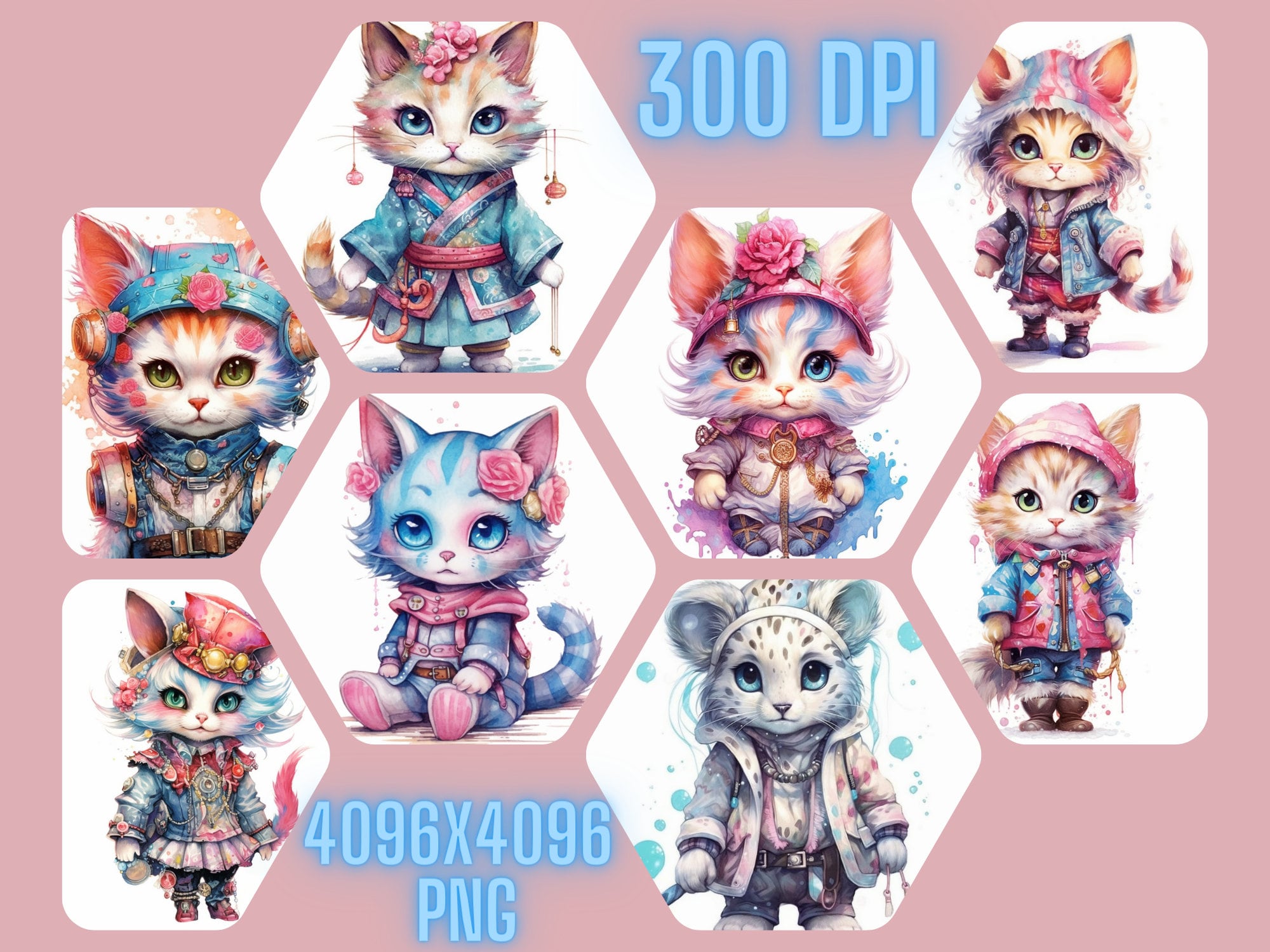 Watercolor Kitten Clipart Cute Cat PNG Kawaii Kitten - Etsy