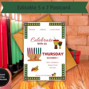 Kwanzaa Party Einladung | Bearbeitbare digitale & druckbare Vorlage | 13x18 Leinwand Desig