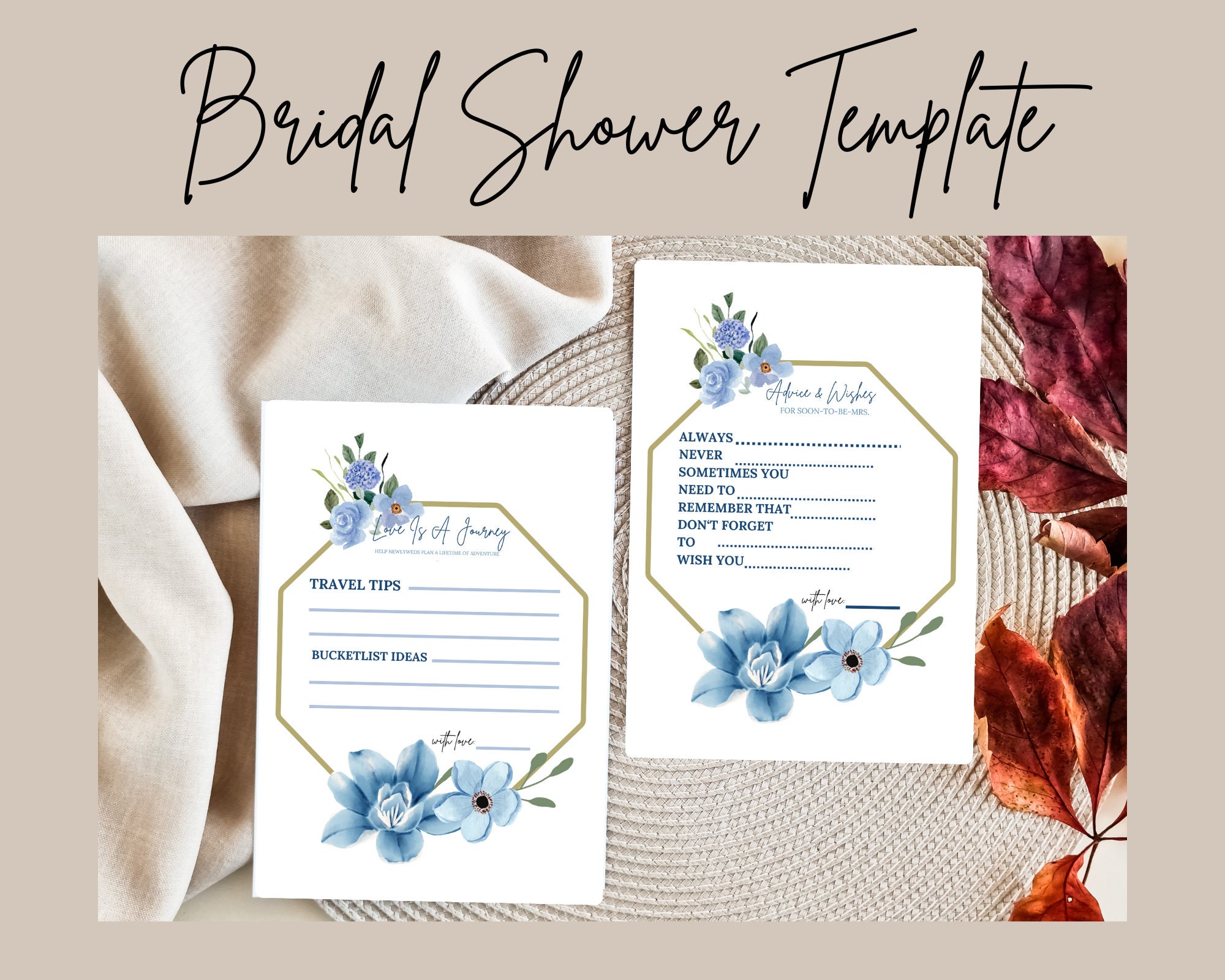 Blue Floral Bridal Shower Template Bundle, Bridal Shower Game Template ...