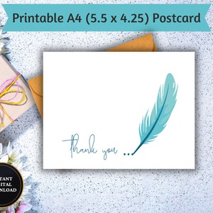 Cartão postal de agradecimento Teal Feather: download do cartão digital de gratidão