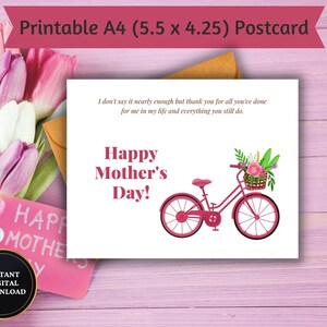Postal del paseo en bicicleta del Día de la Madre: Descarga digital para saludos sinceros