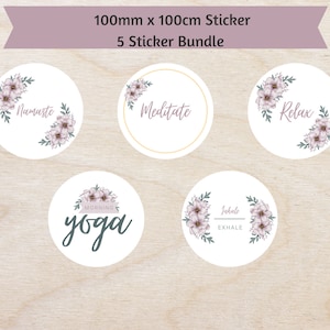 Yoga Sticker Set of 5 | Digital Download | Mindfulness and Meditation Stickers | 100mm x 100mm