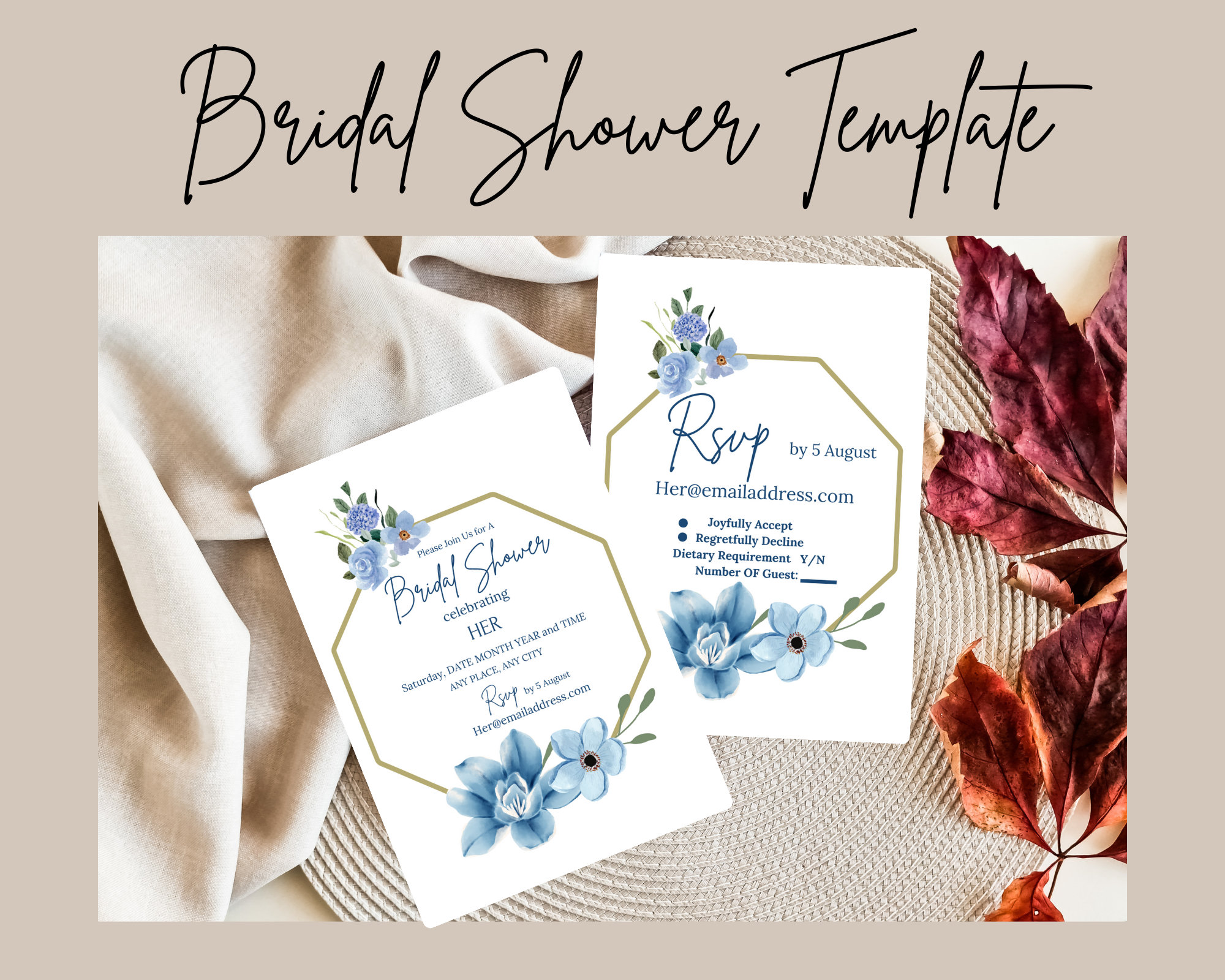 Blue Floral Bridal Shower Template Bundle, Bridal Shower Game Template ...