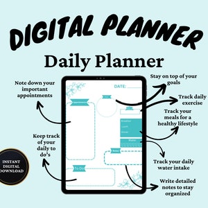 Floral Daily Planner Printable | Meal Exercise Goals Template | Digital Printable | Instant Download