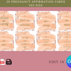 Cartões de afirmação de gravidez | Download Digital | Afirmações positivas para mulheres grávidas | 5x5 polegadas | Conjunto de 20