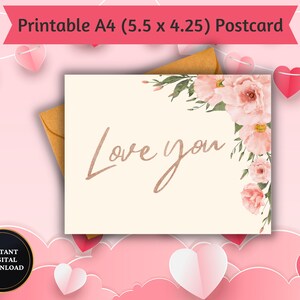 Conjunto de cartão postal de dia dos namorados 'Love You' em branco - 5,5x4,25 - Saudações sinceras - Download digital não editável - Expressão instantânea de amor
