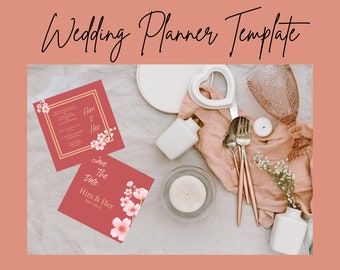 Wedding Template Bundle, Red Floral Template, Canva Editable Invitation Templates, Printable Modern Wedding Template