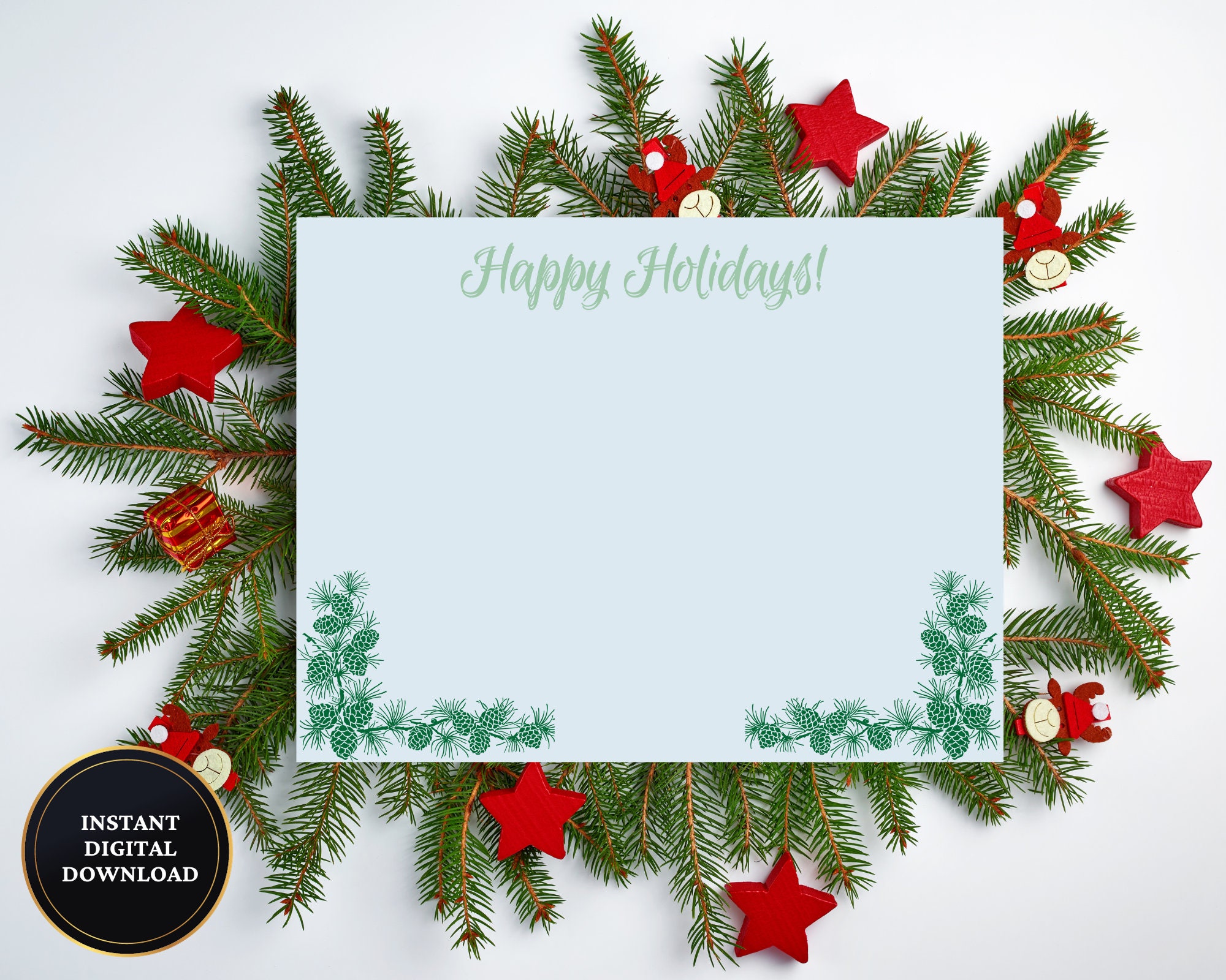 Happy Holidays Blank Note Card, Printable Holiday Note Card, Printable ...