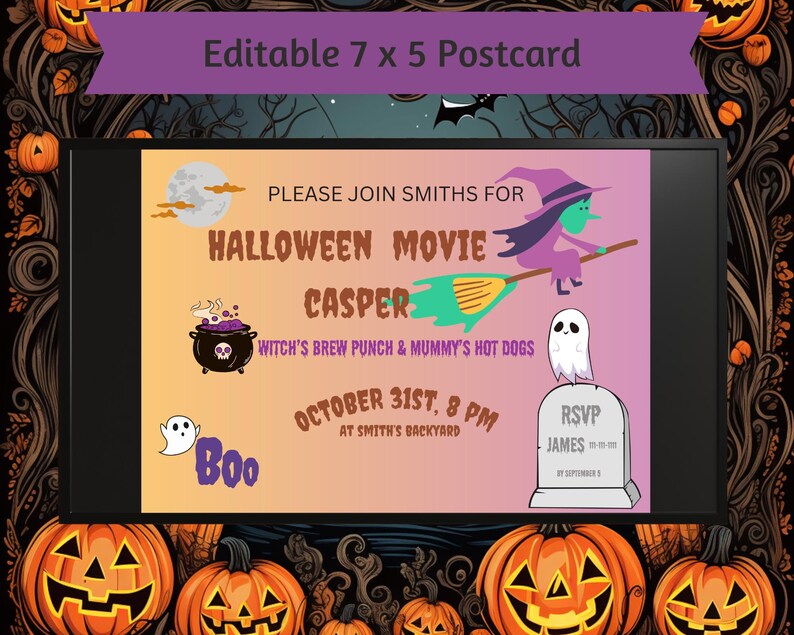 Editable Halloween Movie Night Invitation - Spooky Digital Invite for ...