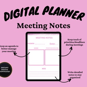 Meeting Notes Planner: Customizable Business Template (Digital Download)
