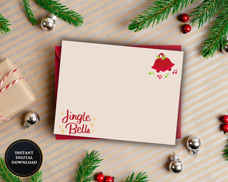Jingle Bells Blank Note Card Printable Holiday Note Card - Etsy