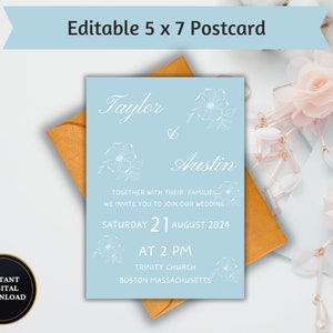 Editable Floral Blue Wedding Invitation Template | Printable DIY Invite | Customizable Size | Canva Design