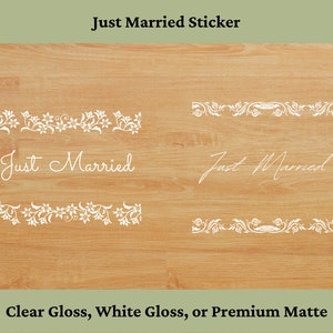 Pacote de adesivos florais 'Just Married' | Decalques elegantes para casamento 150 mm x 100 mm