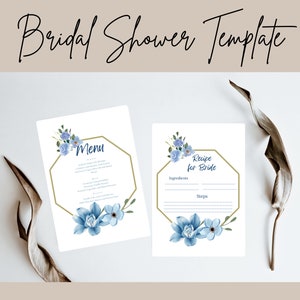 Blue Floral Bridal Shower Template Bundle, Bridal Shower Game Template ...