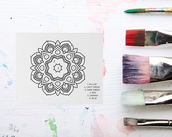 Mandala Color by Number Printable | Adult & Kids Coloring Template | 20x16 Digital Download