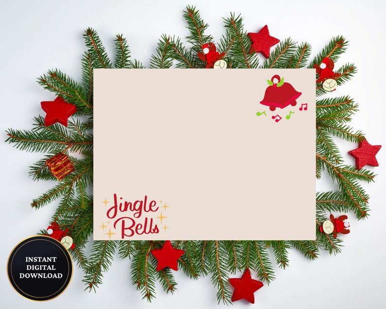 Jingle Bells Blank Note Card Printable Holiday Note Card - Etsy