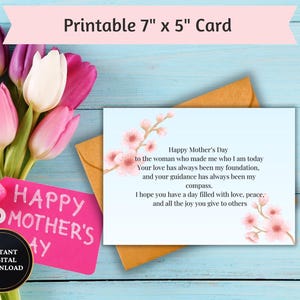 Postal digital del Día de la Madre / Tarjeta imprimible de 7x5 / Frase romántica / Descarga instantánea / Mensaje sincero para mamá