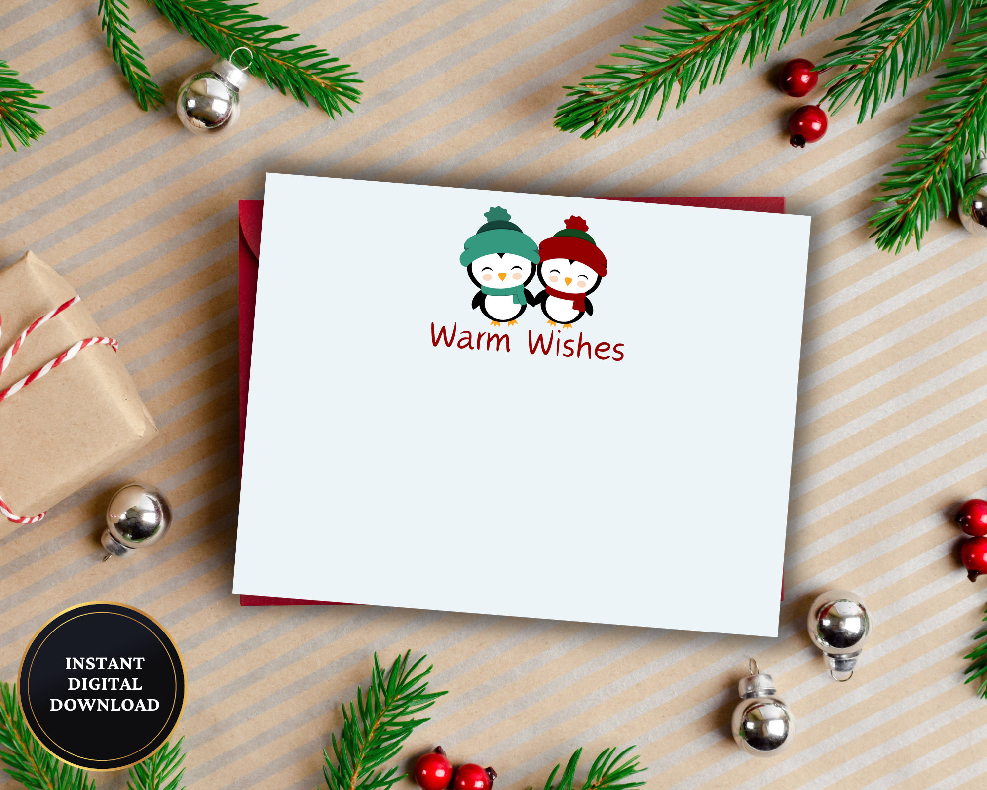 Warm Wishes Blank Note Card, Printable Holiday Note Card, Printable ...